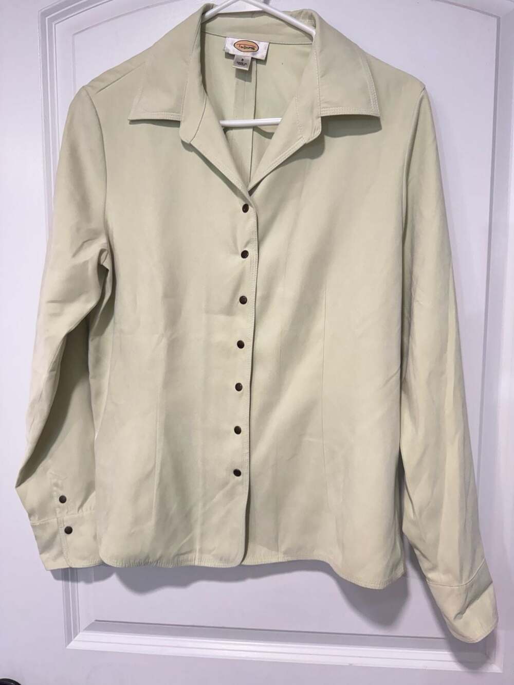 Celery Green Faux Suede Button Up Shirt 90s Minimalist Women’s Small